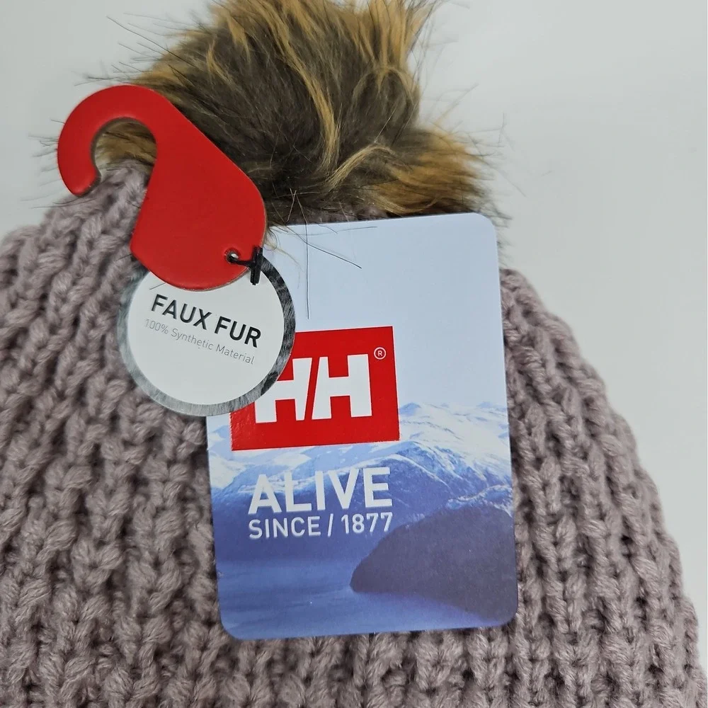 Helly Hansen Womens Dusty Purple Snowfall Faux Fur Lined Pom Pom Beanie NWT